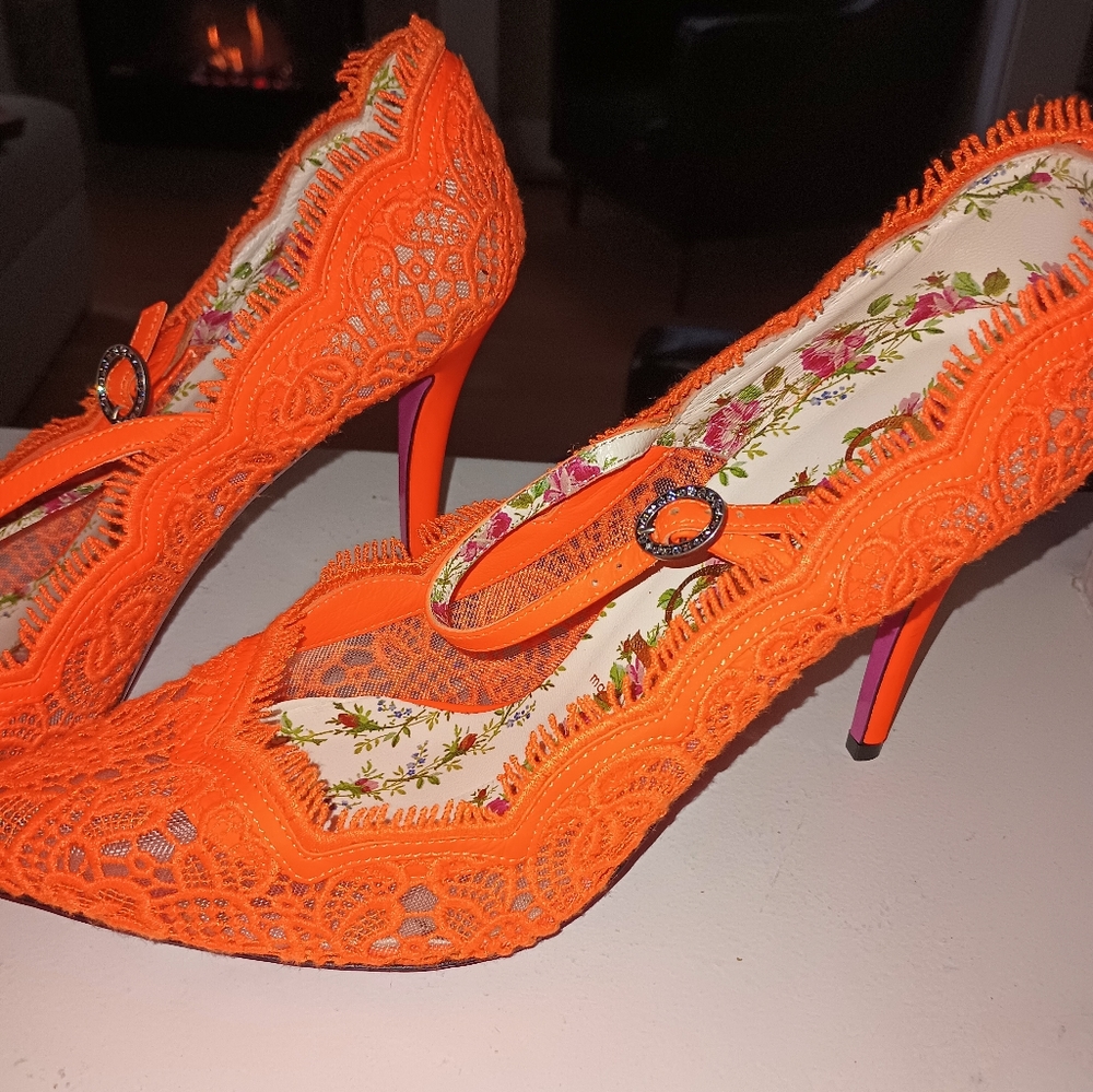 GUCCI Shoes Virginia Lace Mary Jane Pointy Pumps sz 40.5 EU NEW - Picture 2 of 5